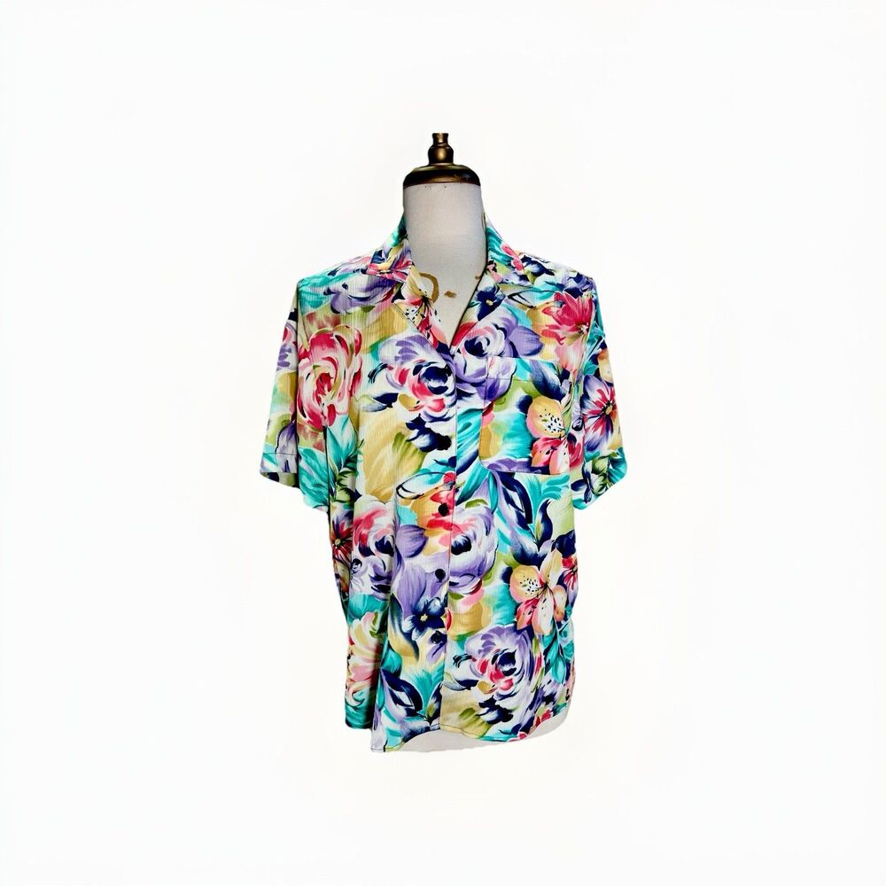 Alfred Dunner Blouse Size 14P Women's Vintage 90's Floral Cottagecore Top